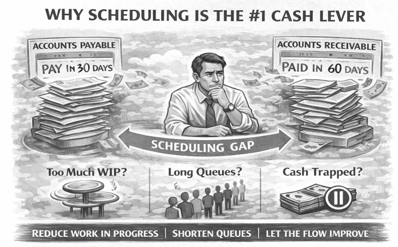 Cash flow scheduling strategy showing the scheduling gap between paying and getting paid in The CORE 4 framework